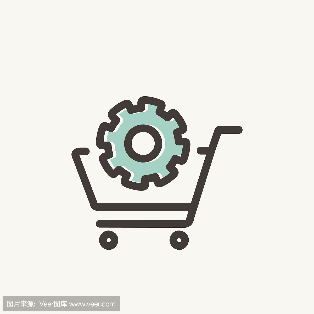 購(gòu)物車與齒輪細(xì)線圖標(biāo)
